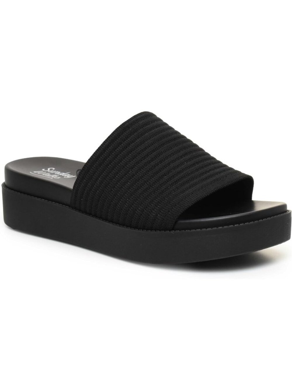 Women’s Black Platform Slide Sandal Ribbed Knit Upper Cushioned Lightweight